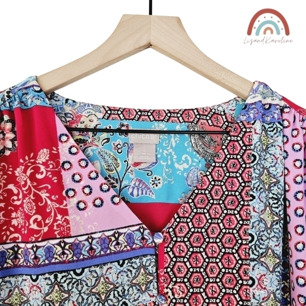 Chico's Patchwork Peplum Floral Flutter Sleeve Bu… - image 9